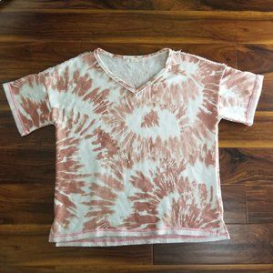 ODDY Womens Peach Cream Tie Dye Short Sleeve V Neck Top Size M